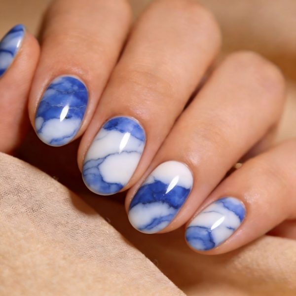 Blue White Marble Effect Nail Polish Set- Contains 22 Wraps