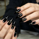Black Glossy Gold Geometry Pearl Stiletto Nails- Contains 22 Wraps