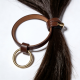 Minimalist Brown Leather Chain Hair Tie (Gold Ring)| Set of 5, Medium