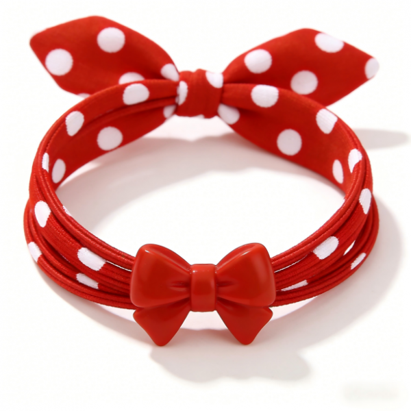 Minnie-Style Red Polka Dot Bow Hair Tie
