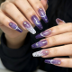 Purple Galaxy Moon Star Lace Pearl Stiletto Nails- Contains 22 Wraps