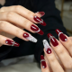 Deep Burgundy Lace Chain Rhinestone Stiletto Nails- Contains 22 Wraps